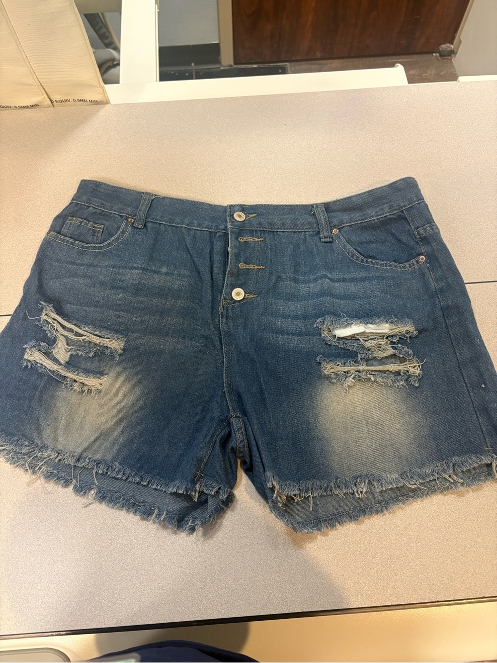 SHEIN Dark Blue Distressed Button-Front Jean Shorts